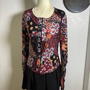 Alberto Makali Multicolor Floral Long Sleeve Blouse